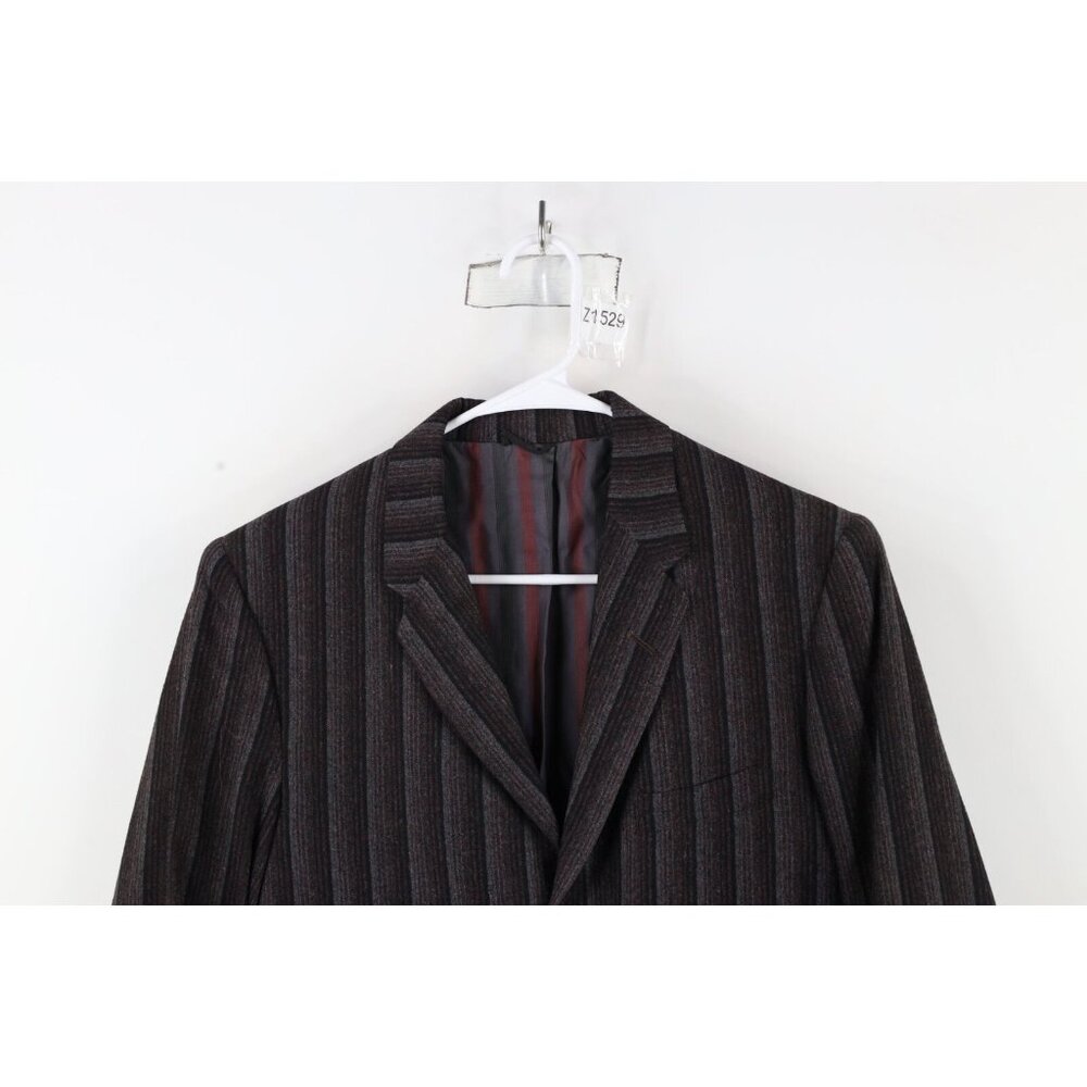 Vintage 50s 60s Rockabilly Mens 40R Wool Striped Blazer Suit Coat Jacket USA - Picture 2 of 14